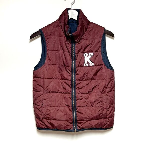 Ikks Reversible Puffer Quilted Vest Burgandy/Navy Boys 14 - Picture 1 of 9